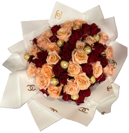 Peach & Red Roses Bouquet