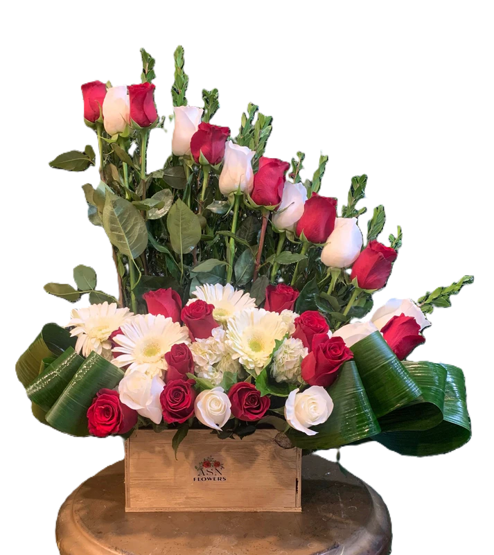 White & Red Roses Arrangement