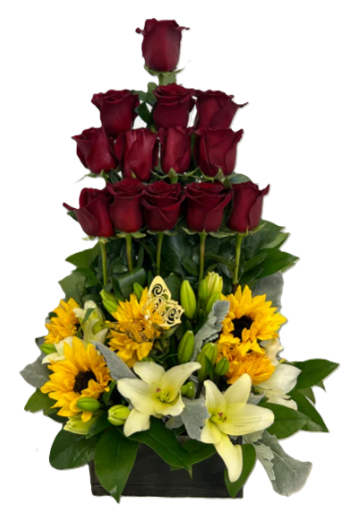 Arrangement of Roses & Sunflowers