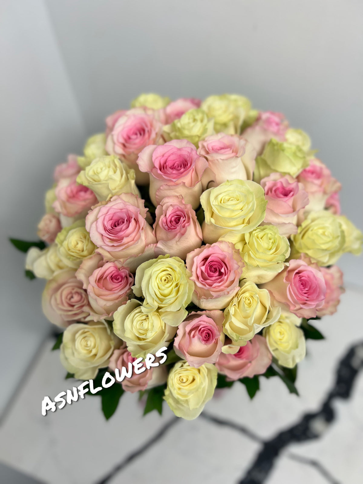 Box of 50 Pink & White Roses Bouquet