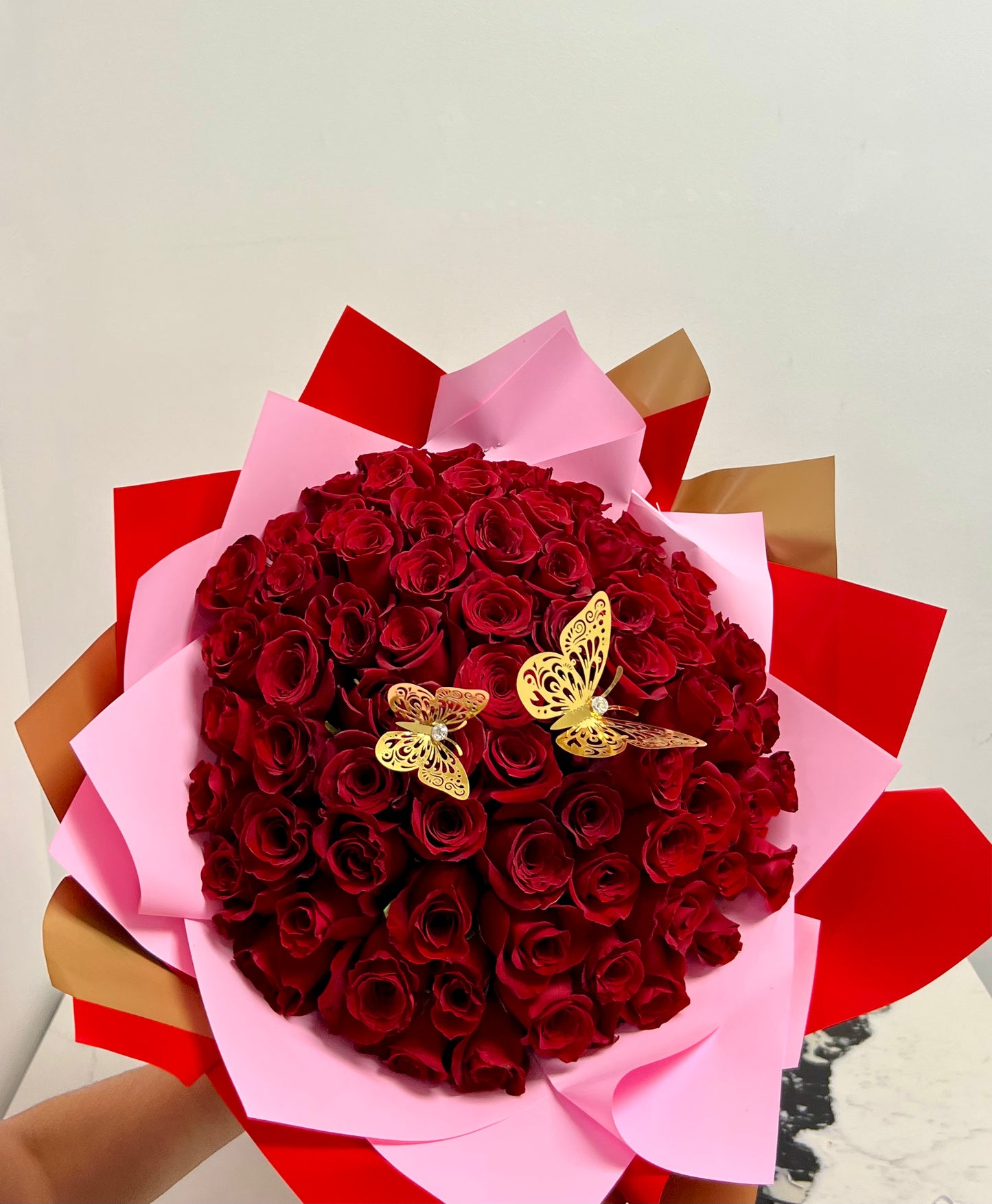 75 Red Roses Butterfly Bouquet