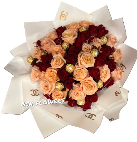 Peach & Red Roses Bouquet