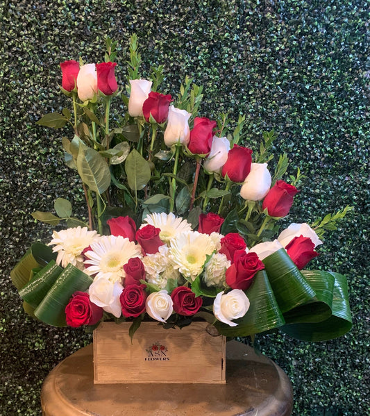 White & Red Roses Arrangement