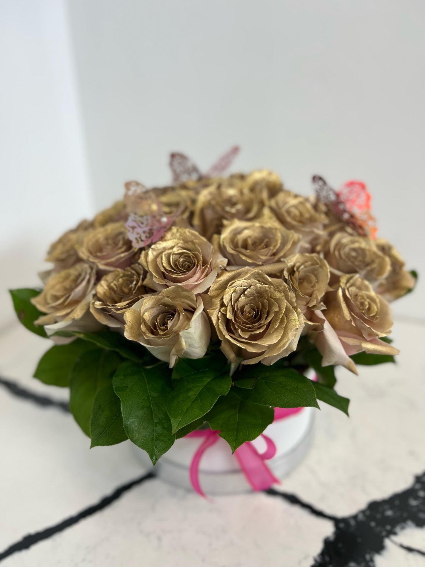 Golden Rose on Box arrangement