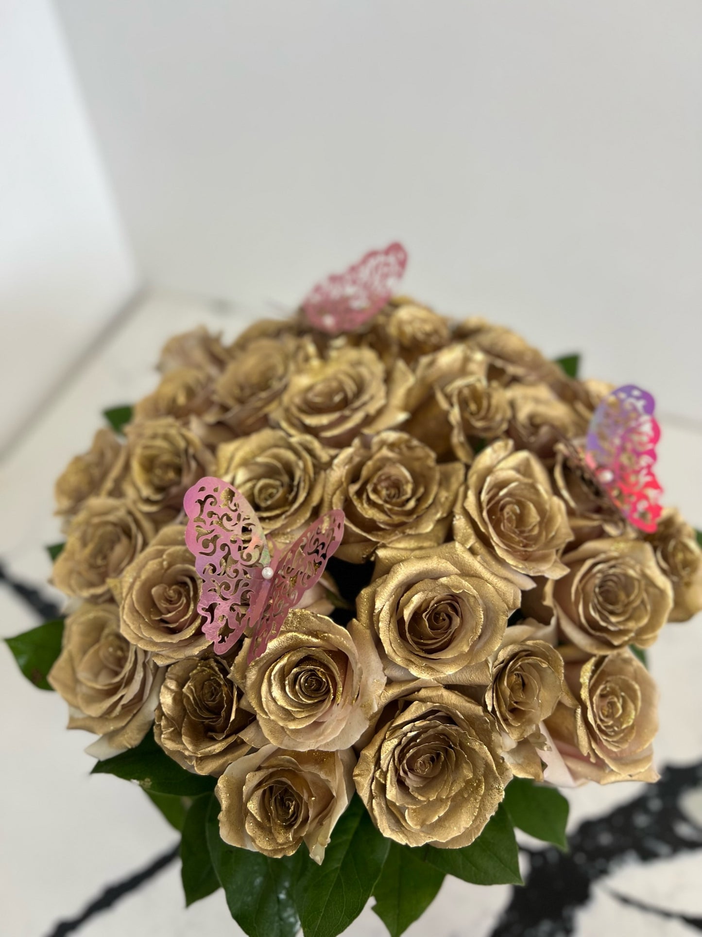 Golden Rose on Box arrangement