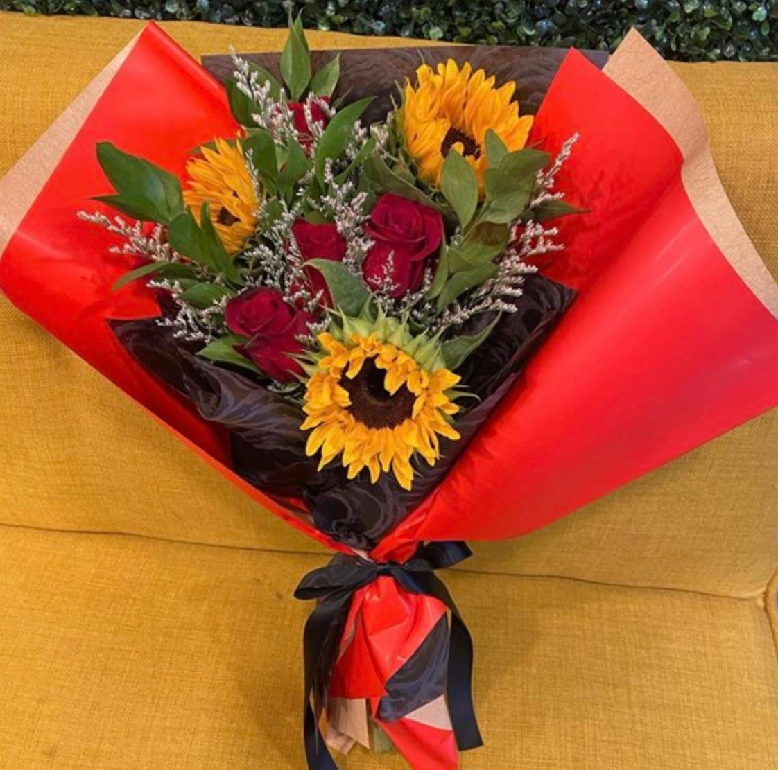 Sunflower & Red Roses Bouquet