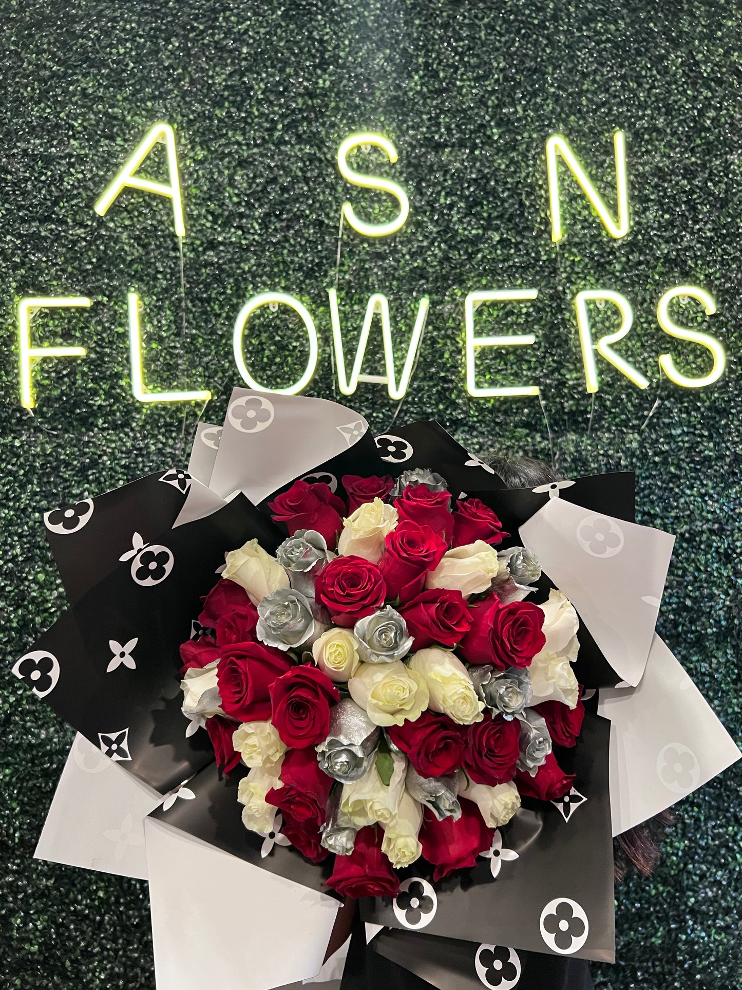 Silver & Red Roses Bouquet