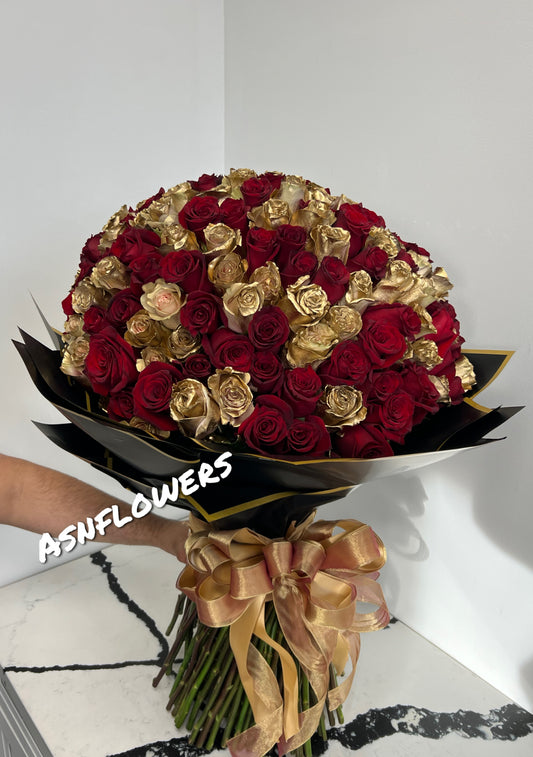 200 Hundred Red & Gold Roses