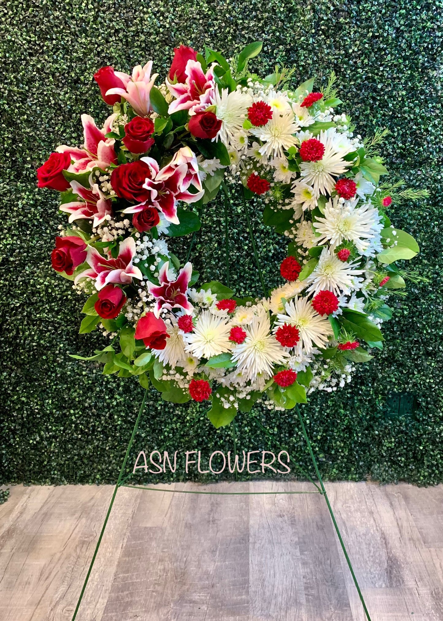 White & Red Funeral Wreath