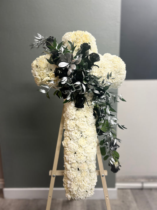 Funeral Standing Cross White & Black