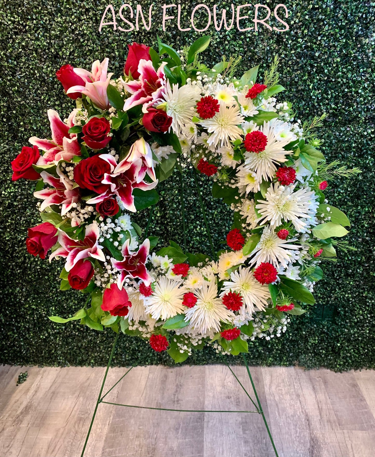 White & Red Funeral Wreath