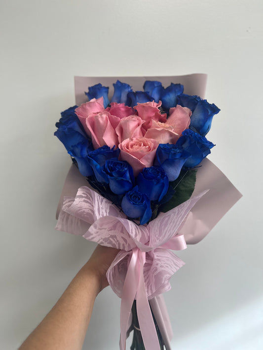 Heart Pink  Blue Roses Bouquet