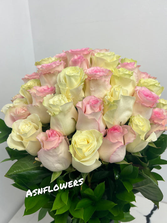 Box of 50  Pink & White Roses Bouquet