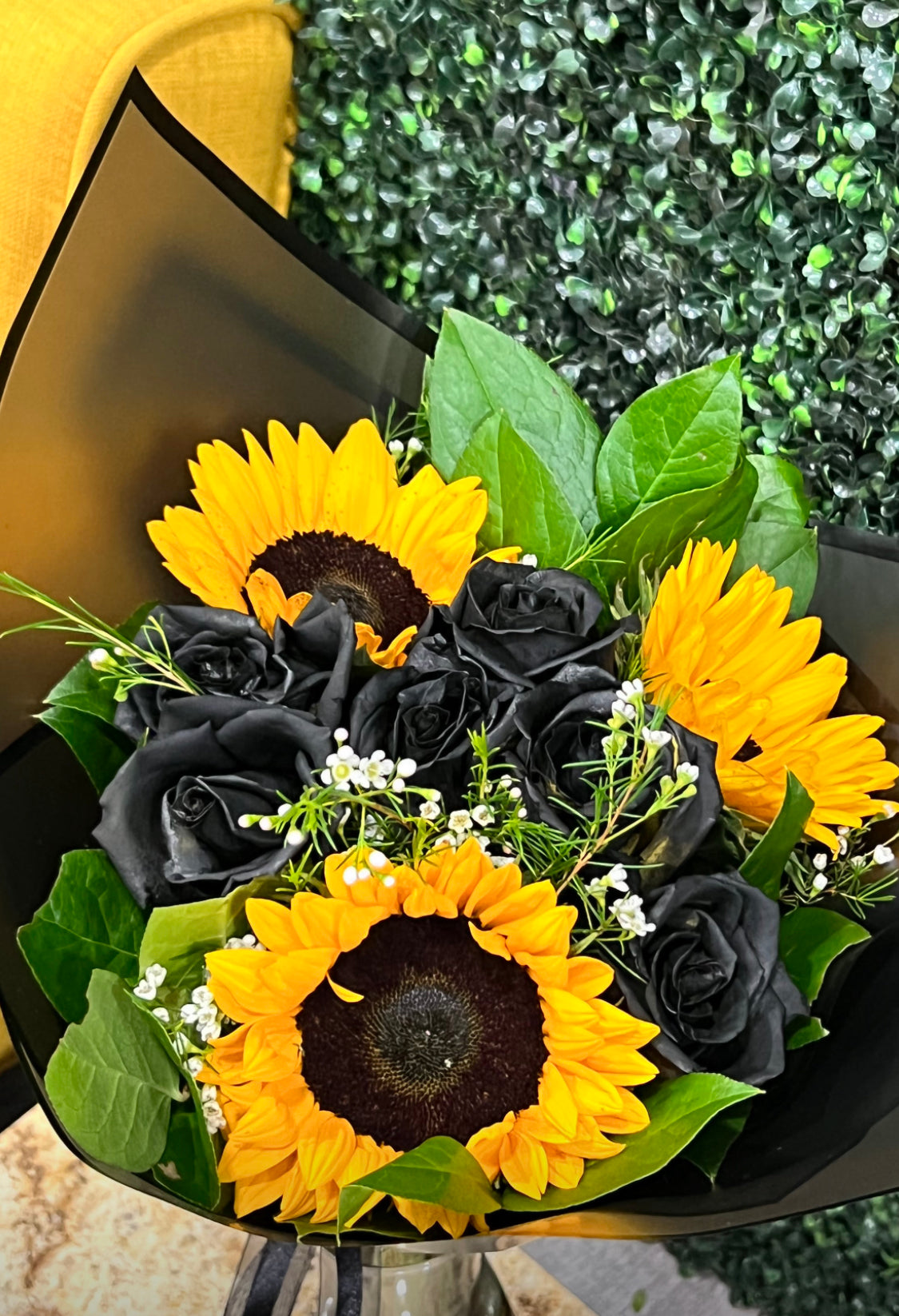 Black Roses & Sunflowers Bouquet