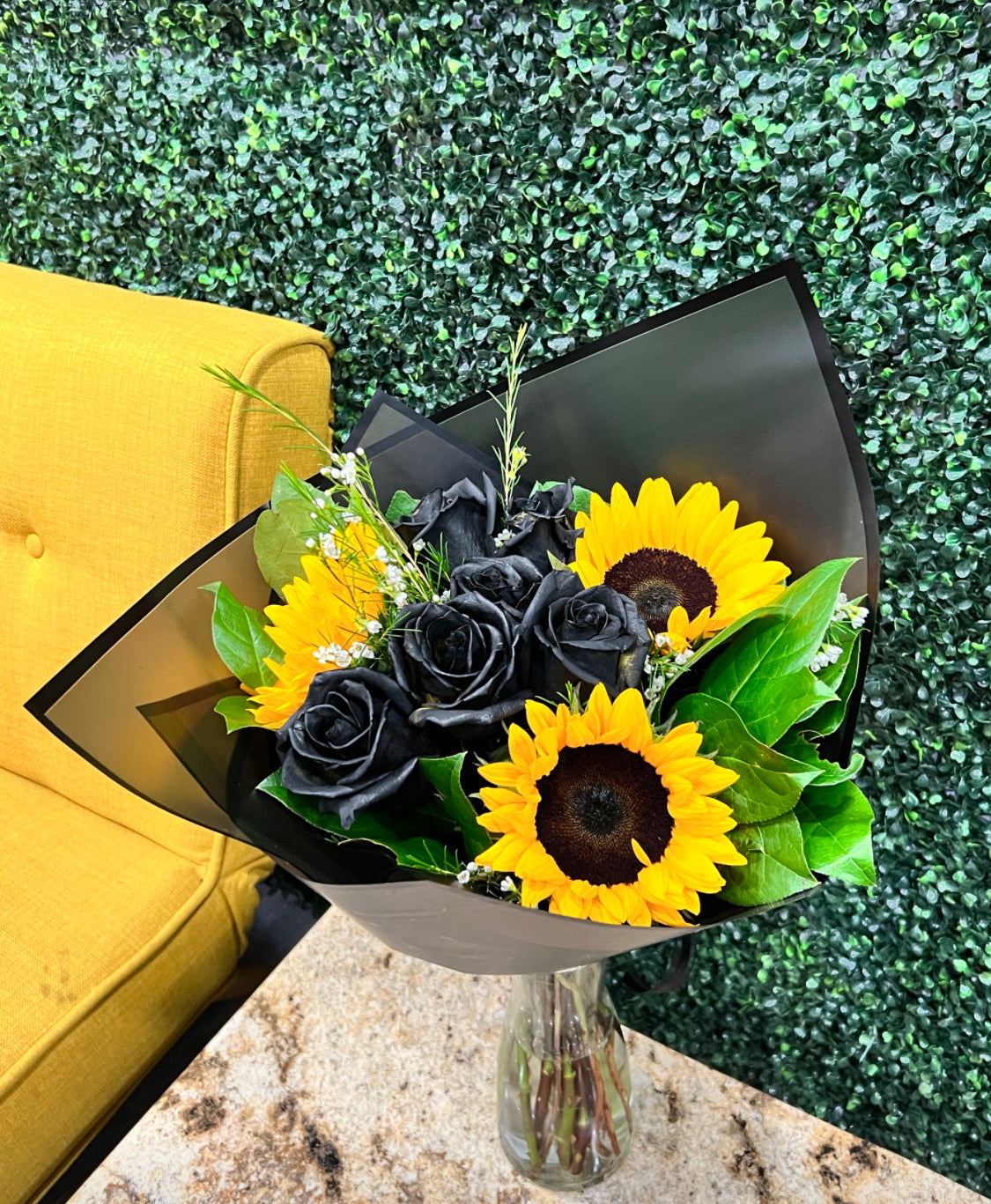 Black Roses & Sunflowers Bouquet