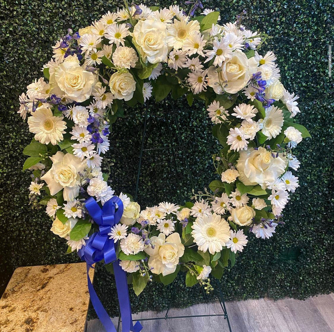 Love Memory’s Funeral Standing Wreath- Blue and White