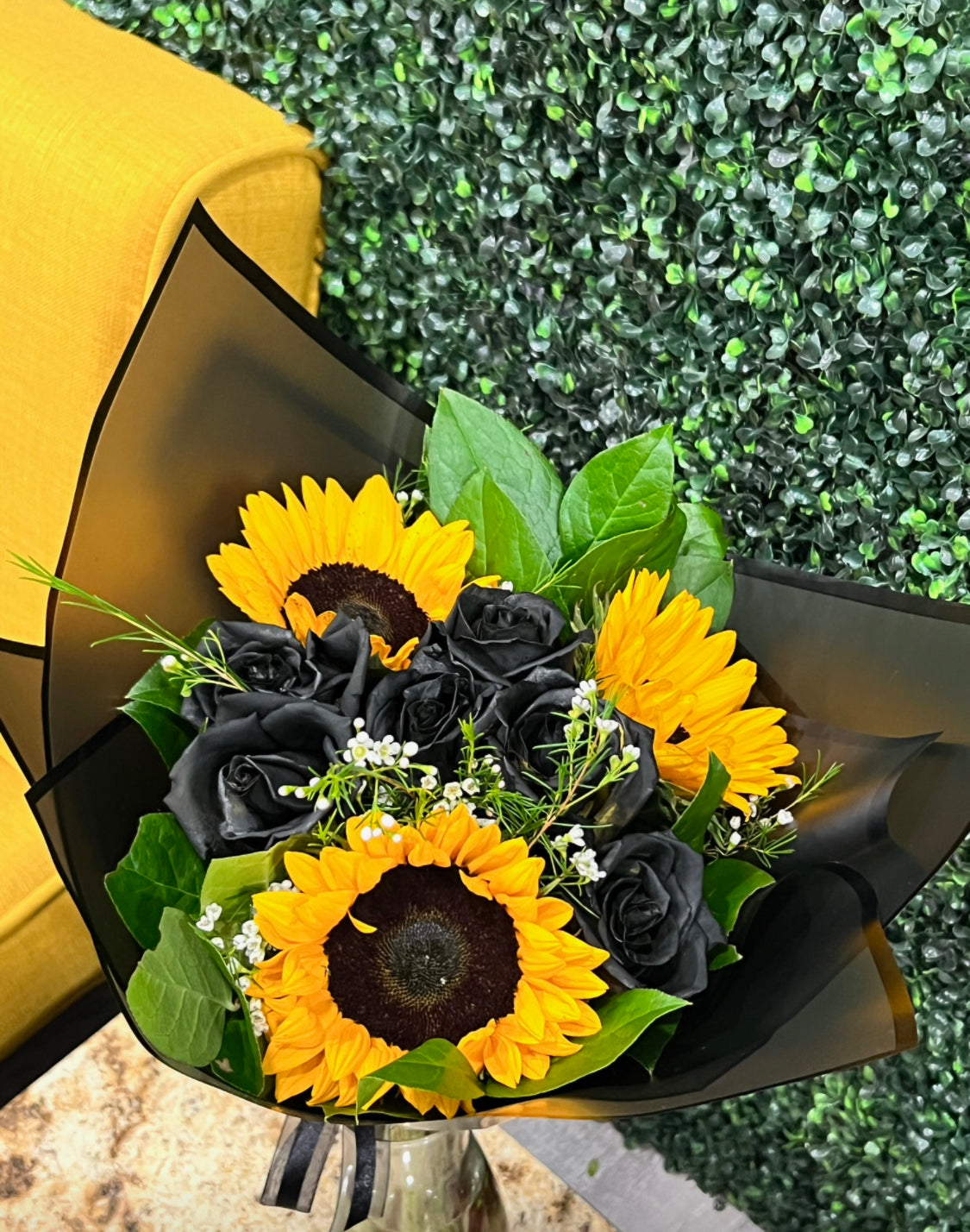 Black Roses & Sunflowers Bouquet